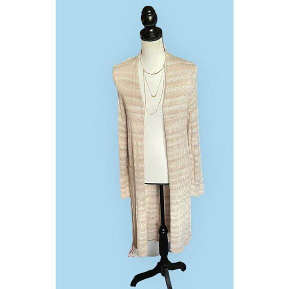 CHICOS Chico's KENNEDY Long CARDIGAN SWEATER Tan Beige SIZE 1 M 8 - Picture 4 of 12